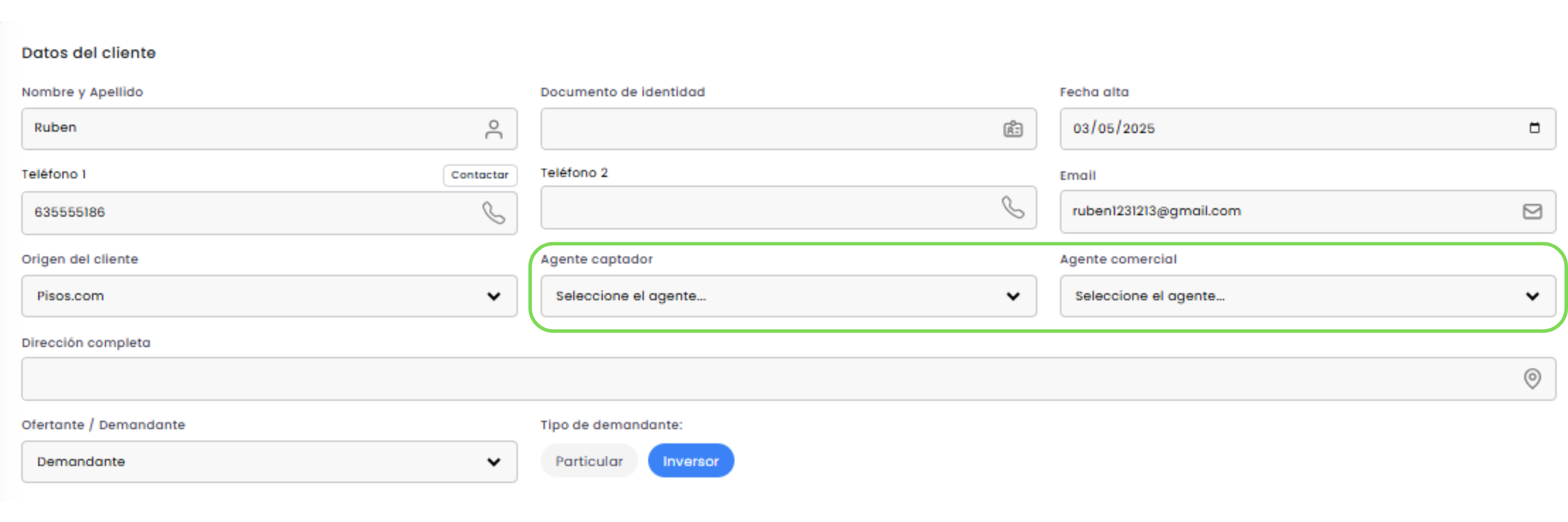 Apartado clientes
