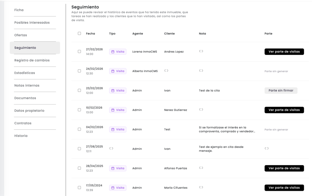 seguimiento al subir inmuebles en InmoCMS