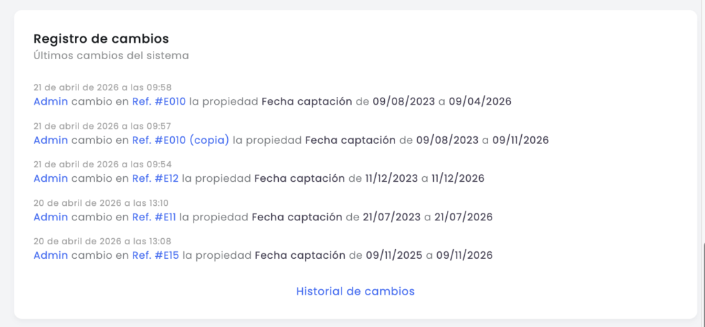 registro de cambios